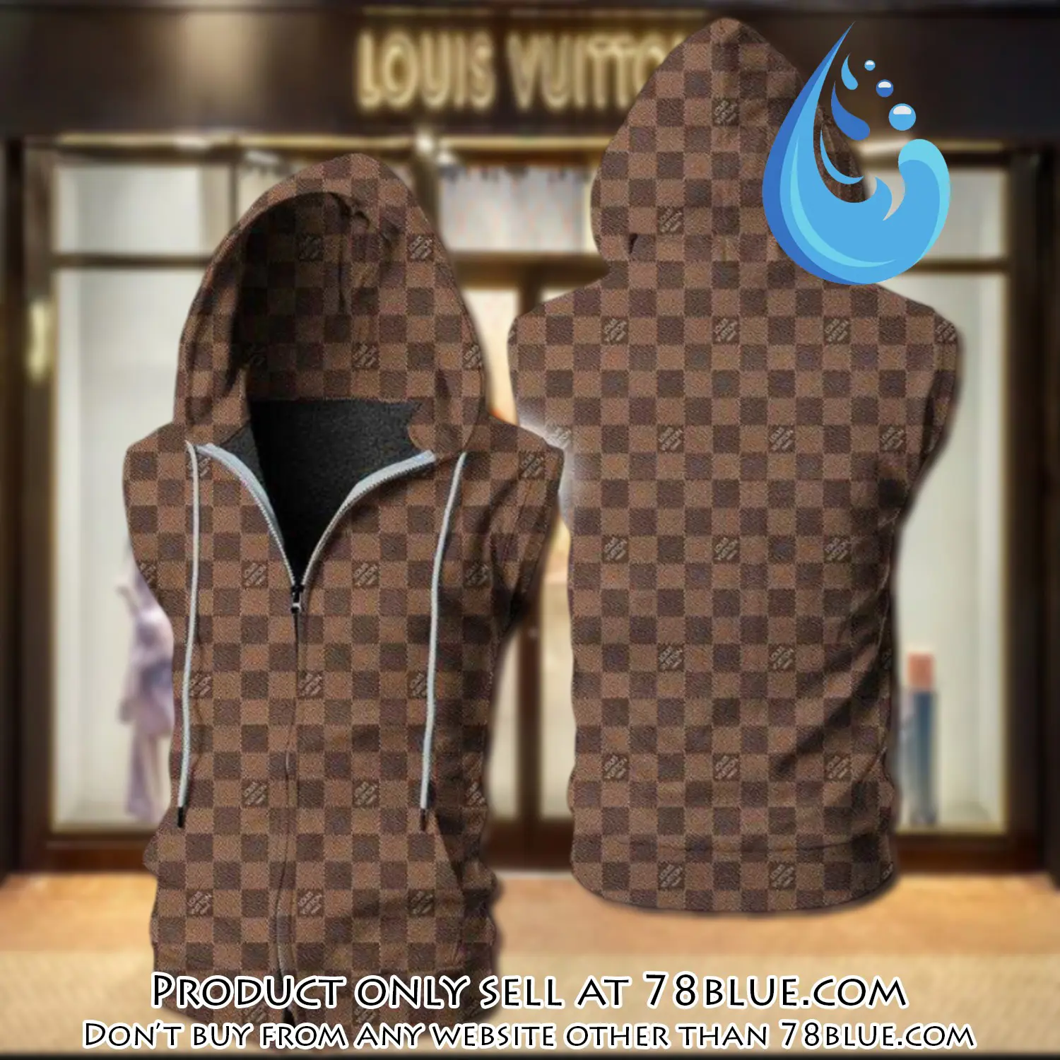 Louis vuitton brown unisex sleeveless zip up hoodie luxury for men women szh012 78b1149187